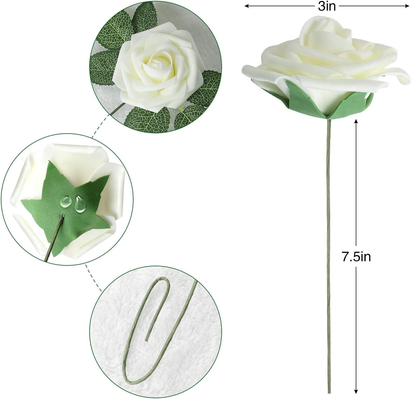 AmyHomie Artificial Flower Ivory Rose 25pcs Real Looking Fake Roses w/Stem for DIY Wedding Bouquets Centerpieces Arrangements Party Baby Shower Home Decorations