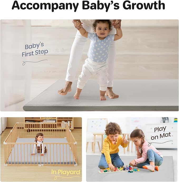 6-Piece Foam Climbing Blocks for Toddlers, Climb and Crawl Soft Foam Play Set with 47x47 Inch Baby Play Mat for Floor, Machine Washable Cover, Soft Climbing Toys for Toddlers 1-3 (Gray)