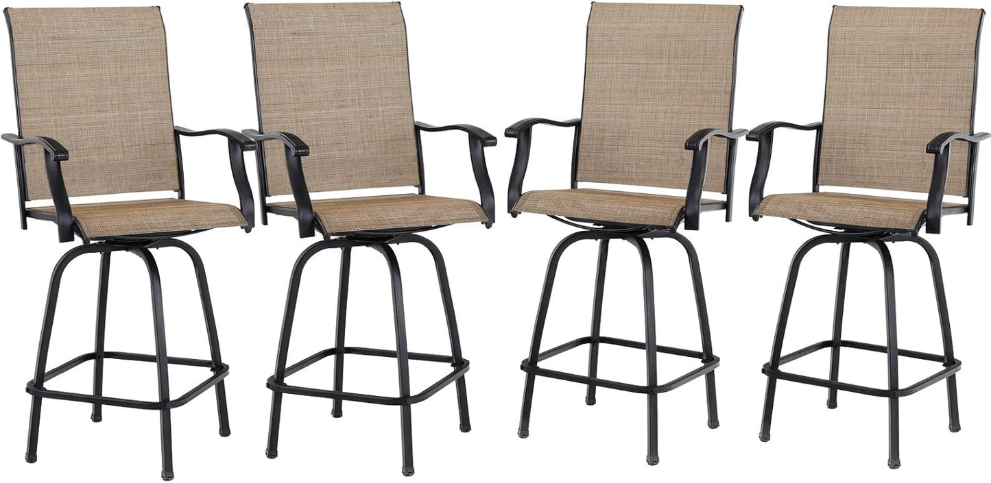 PHI VILLA Outdoor Bar Stools Set of 4, Swivel Patio Bar Stools & Chairs with 30" Seat Height & Brown Textilene Backrest, Tall Outdoor Chairs Bar Funiture for Outside, Porch and Yard