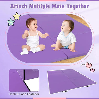 Giantex 4'x10'x 2" Gymnastics Mat, 4-Panel Folding Aerobics Exercise Mat w/Hook & Loop Fastener, Carrying Handle, Portable Tumbling Mat for Stretching Yoga Cheerleading Martial Arts