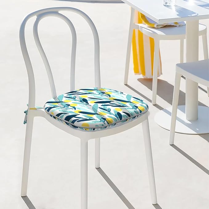 Indoor/Outdoor Chair Cushions 16x17 Inch, Patio Chair Cushions with Ties, All Weather Seat Cushions for Patio Furniture Home Garden Chair Use, Set of 4, Leaves Multi
