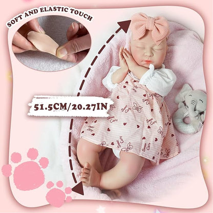 Girl 20 in, Full Silicone Baby Doll, Realistic Baby Dolls, Realistic Veins & Sleeping Pose, Not Vinyl, Reborn Baby Dolls Silicone Full Body, Gift Set