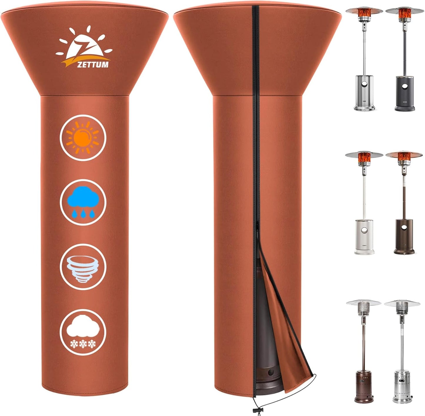 Patio Heater Covers - 600D Outdoor Heater Cover with Zipper Heavy Duty Waterproof, Propane Heat Cover for East Oak, Hampton Bay, Amazon Basics and Fire Sense (89" Height x 33" Dome x 19" Base)