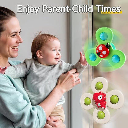 6 PCS Baby Suction Cup Spinner Travel Toys for Kids Ages 1-3, Fidget Spinner Toys for 1 Year Old Boy Girl 12 Months, Sensory Bath Toy for Toddlers Infants Birthday