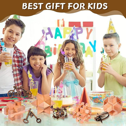 Rileryan 16 PCS Wooden Metal Brain Teasers for Adults 3D Brain Teasers Wooden Cube