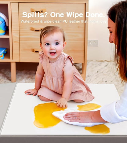 6-Piece Climb and Crawl Activity Play Set, Soft Foam Climbing Blocks for Toddlers with Wipe-Clean PU Leather, Anti-Slip Climbing Toys for Toddlers 1-3 Inside for All-Around Development, Gray & White