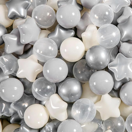 Ball Pit Balls Pack of 100 200 500 - Star and Round Set BPA Free Phthalate Free Non-Toxic Crush Proof Play Balls Soft Plastic Balls for Toddlers Baby Kids Birthday Pool Tent Party