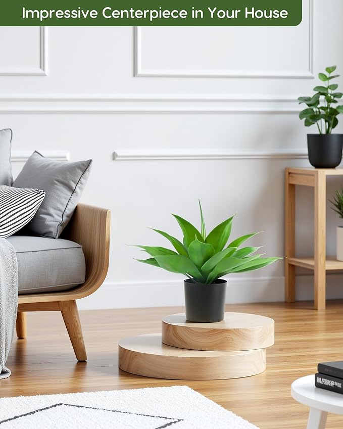 Velener Fake Agave with Black Pot, Artificial Plant Outdoor Agave - Fake Plants for Indoor and Outdoor Decor(16 Inch)