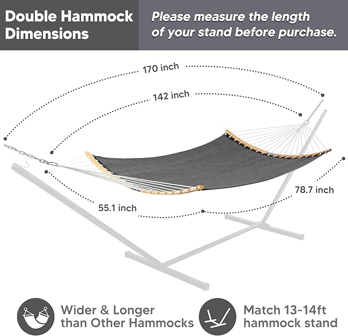 SUNCREAT Hammocks Portable Double Outdoor Hammock, 450lbs Capacity, Quick Dry 2 Person Hammock with Carrying Bag, Dark Gray