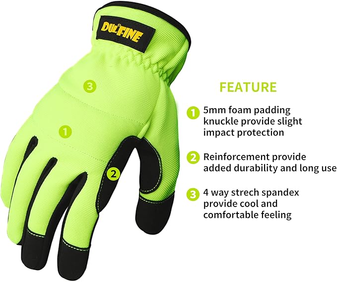 DULFINE High Performance Work Gloves For Men(3 Pairs Pack),Hi-Vis Yellow Color,High Dexterity Touch Screen For Multipurpose,Excellent Grip (Medium)