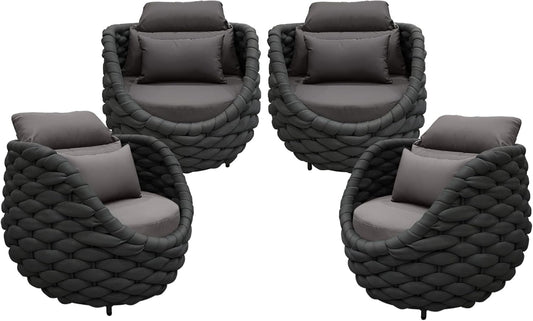 TWT 4 Pieces Patio Sofas All-Weather Rope Balcony Furniture with Cushions & Pillows, Patio Couch Outdoor Patio Furniture Set for Indoor, Balcony, Backyard, Poolside, Dark Grey