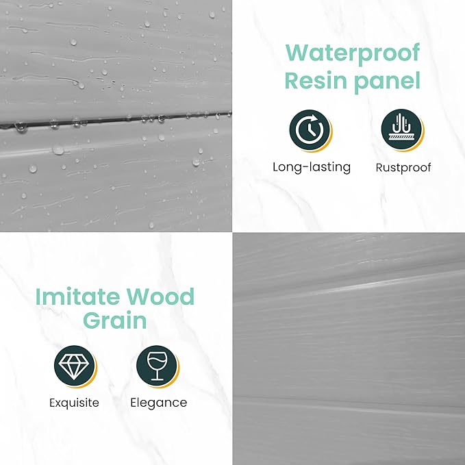 UDPATIO Outdoor Storage Shed 5x3 FT, Plastic Garden Shed for Bike, Garbage Can, Tool, Outside Sheds & Outdoor Resin Shed with Lockable Door for Backyard, Patio, Lawn, Grey & White