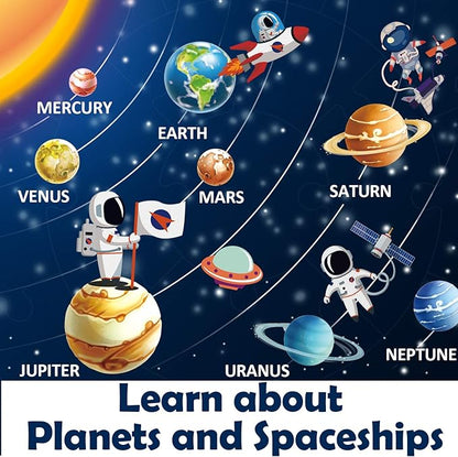 iPlay, iLearn Floor Puzzles for Kids Ages 3-6, Jigsaw Puzzle for kids Ages 4-8, Toddler Large Wooden Learning Toy, Educational Round Planets, Solar System Birthday Gift for 5-7 Year Old Boy Girl Child