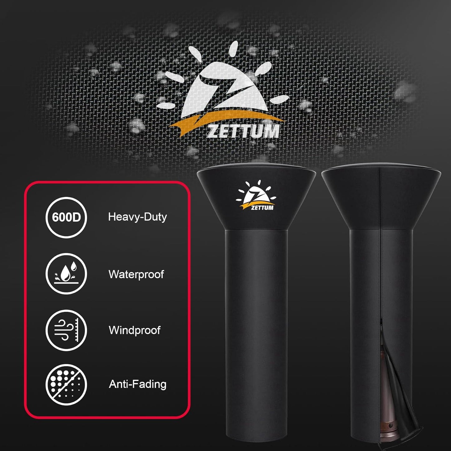 Patio Heater Covers - 600D Outdoor Heater Cover with Zipper Waterproof Heavy Duty, Propane Heat Cover for East Oak, Hampton Bay, Fire Sense and More (87" Height x 33" Dome x 19" Base)