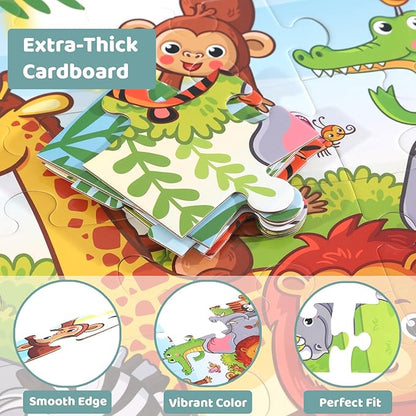 Jumbo Floor Puzzle for Kids, Large Jigsaw Puzzles 36 Piece for Kids Ages 3-5,Preschool Learning & Education Toys, Gifts for 4-8 Year Old Boys and Girls(Jungle Animals)