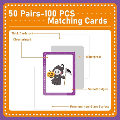 gisgfim 50 Pairs Memory Matching Game Happy Halloween Concentration Memory Games Card for Kids Educational Ages 3-8 A Fun & Fast Halloween Theme Matching Games