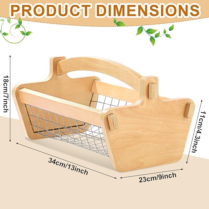 Large Garden Hod Harvest Basket 13 x 9 x 7 Inch, Wooden Harvesting Basket with Handle for Gardening Gathering Gardener Gifts for Wedding Flower Centerpiece Washing Holding Fruits Vegetables