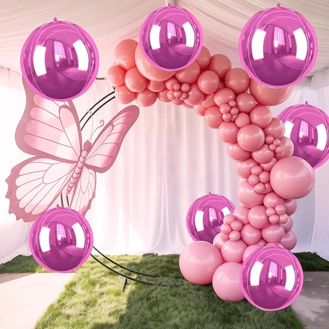 Giant 4D Foil Balloons, 6 Pcs Large Hot Pink Metallic Round Balloons, 22 Inch Big Round Hot Pink Foil Balloon for Kids Girls Prom Birthday Party Baby Shower Wedding Decorations