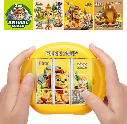 Rotating 3D Puzzle for Kids 3 4 5 6 7 Year Old, 4 Puzzles in 1, Handheld Game Fidget Toys for Travel, Cars & Plane, Fine Motor Skills Developing (Zoo Animal Squad)