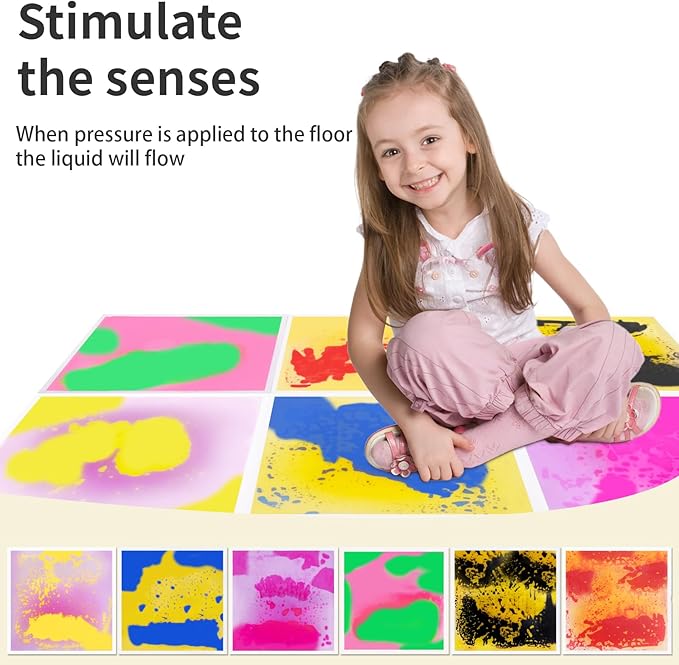 Liquid Lava Tiles for Kids： 11.8x11.8 in Educational Play Mat with Non-Slip Base Develop Motor Skills & Creativity for Children 3-12 Years（6PTFG2