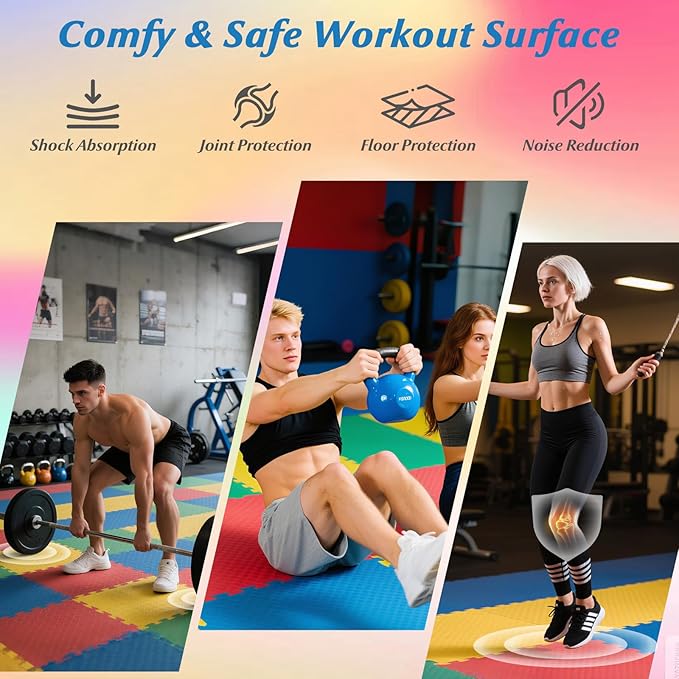 HONEY JOY Foam Floor Tiles for Kids, EVA Interlocking Baby Soft Puzzle Play Mat with Borders, Non-Slip Large Carpet Rug, for Baby Crawling Exercise & Development, Playroom, Bedroom (12 Pieces)