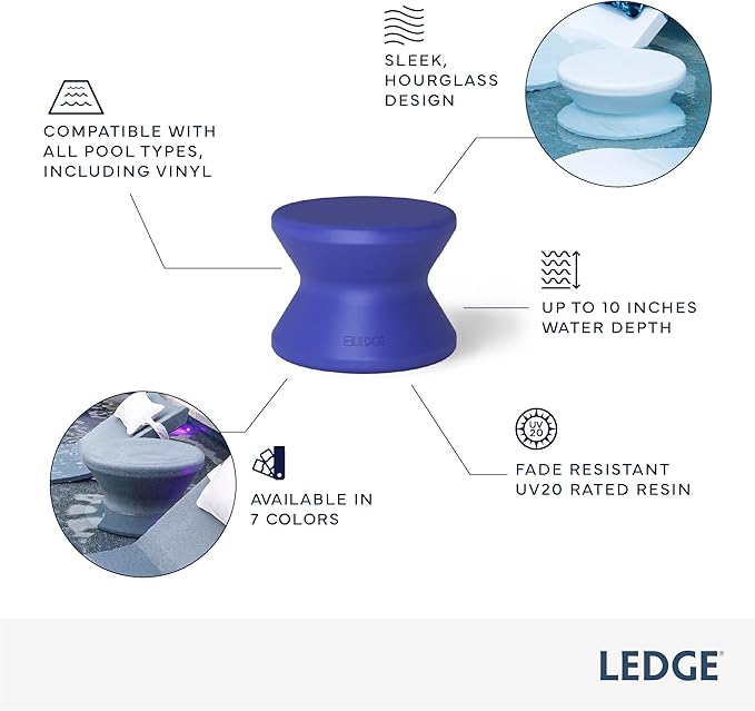 Ledge Lounger Signature Side Table - in Pool Side Table for Pool Ledges up to 10" inches deep - Indoor - Outdoor All Weather Table for Porch, Patio, Garden, Backyard, Pool and Beach (Sandstone)