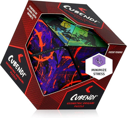 CUBENDI Geometric Origami Puzzle - Infinity Fidget Cube for Adults, Kids & Teens – Mesmerizing & Magnetic Shape Shifting Box w/48 Rare Earth Magnets - by Fun in Motion Toys (Ring)