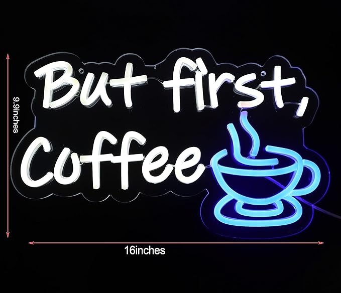 But First Coffee Neon Sign for Coffee Bar Pub Decor,Wall Art Decoration For Restaurant Living room,Led Light of Cafe,USB Power Supply With Metal Chain.