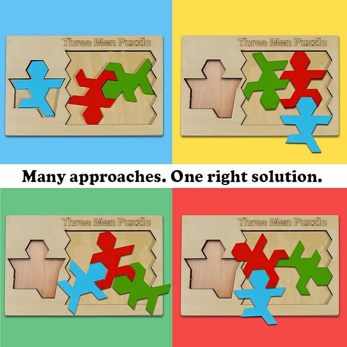 Palmetto Puzzle Works Three Men Puzzle – Wooden Puzzles for Teen' & Adults, Educational Games for Families & Unique Gift Ideas for Classroom Games, Shape and Pattern Brain Teaser Puzzles for Ages 14+