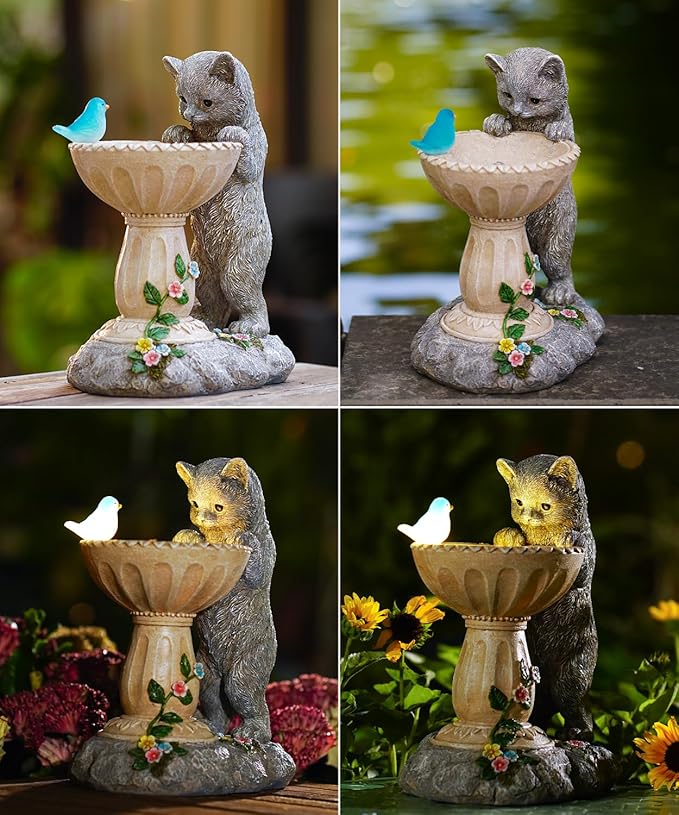 Nacome Solar Cat Birdbath Garden Decor: Outdoor Statues Ornaments for Outside Decoratios Yard Art Lawn Porch Patio Balcony - Birthday Gifts Choice for Mom Grandma Women Lover