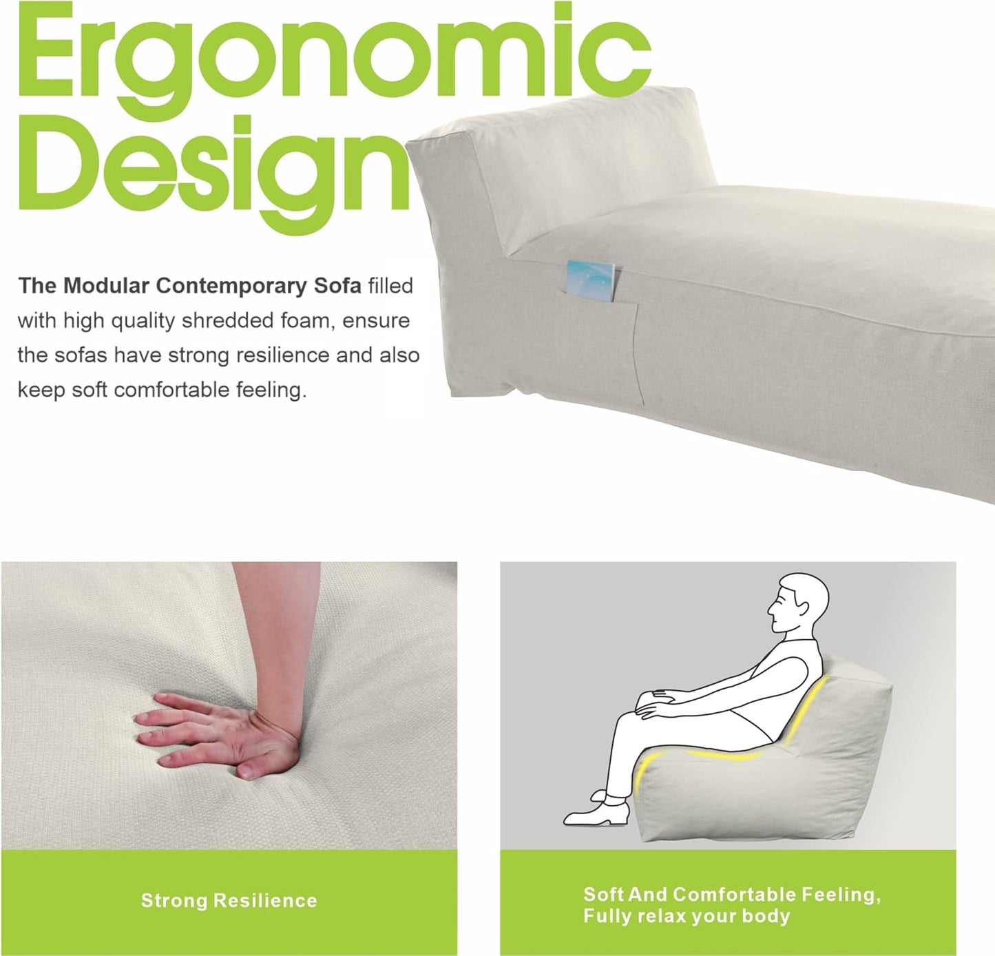 Outdoor Bean Bag Lounger Chair, Big Comfy Outdoor Daybed for Sunbathing and Tanning - Water-Resistant Patio Chaise and Pool Sun Lounger Furniture for Beach Deck (Ivory)