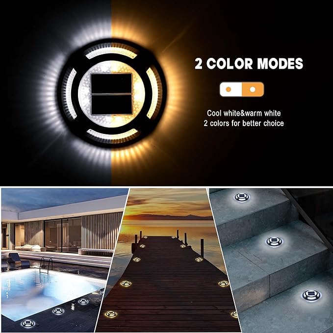 Solar Driveway Lights Outdoor - Solar Deck Lights 4PCS LED Decks Dock Marine Waterproof Driveways Marker lamp for Driveway Sidewalk Garden(Cool White/Warm White)