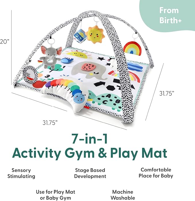 The Peanutshell Unisex Baby Play Gym & 7-in-1 Play Mat - Playmat Baby Toys 0-6, 6-12 Months Tummy Time Mat with Hanging Toys, Soft Padded for Newborns, Infants - Montessori Elephant