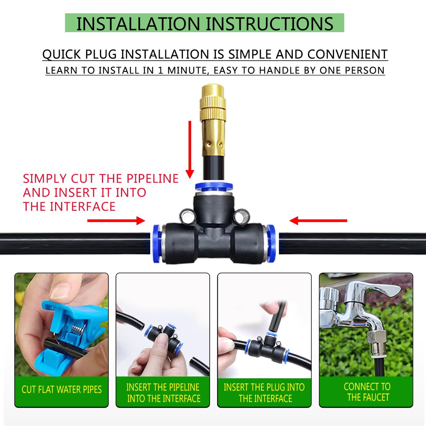 49.21Ft Greenhouse Drip Irrigation Kit Automatic Irrigation System 360°Adjustable 15 Brass Spray Nozzles 8mm Irrigation Tubing Hose Patio Misting Plant Watering with Blank Distribution Tubing Hose