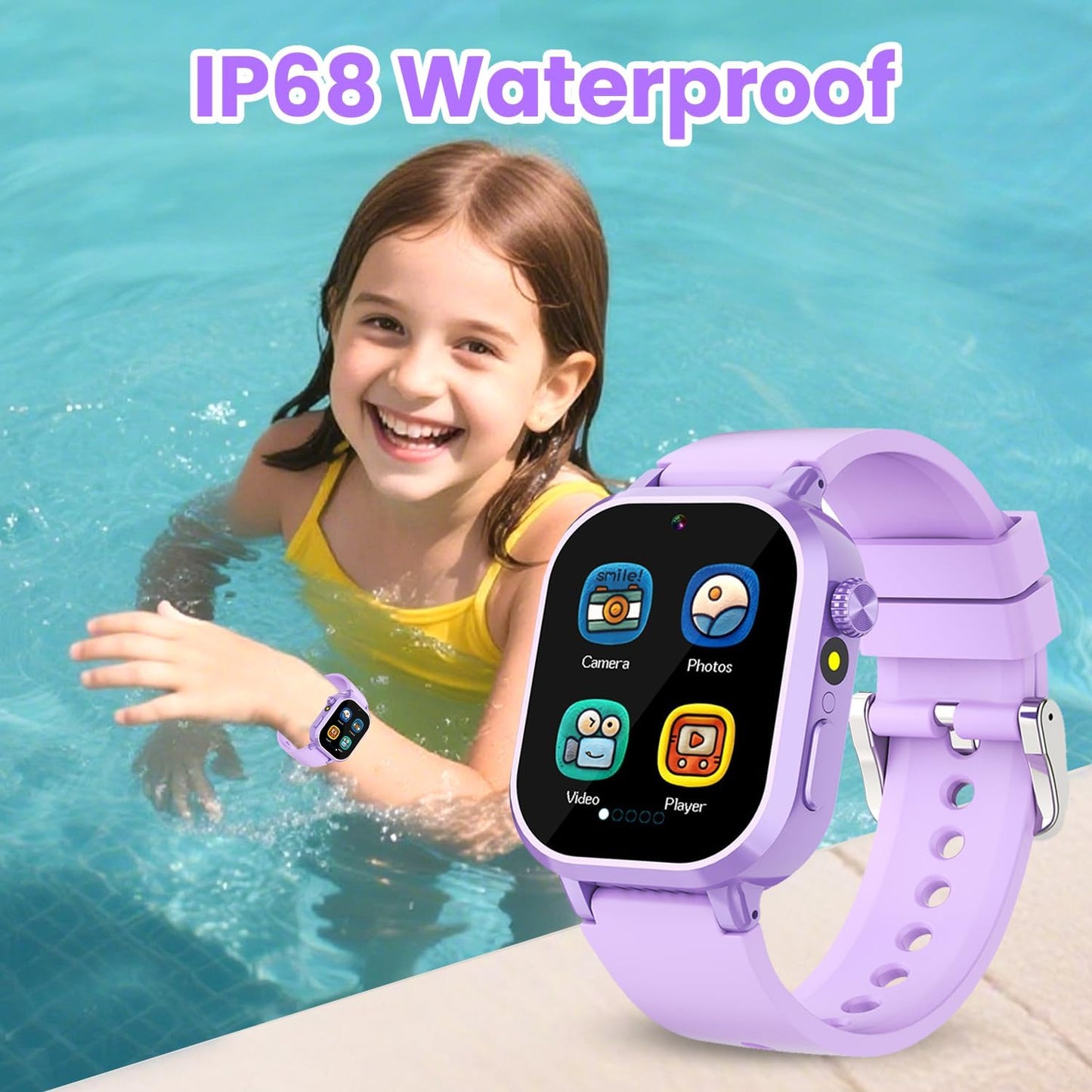 Waterproof Smart Watch for Kids Girls Ages 5-12 with 39 Games, HD Camera, Video, Music, Habit Tracking, Alarm, Pedometer, Kids Smart Watch Chrismars Birthday Gift for Girls Age 5 6 7 8(Purple)
