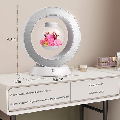 LoveLin Magnetic Levitation Circle Table Lamp with Bluetooth Speaker,5W Led Night Light,Three Variable Color,Automatic Rotating Preserved Flowers Creative Gifts Home Office Ornament Rotundity Layout