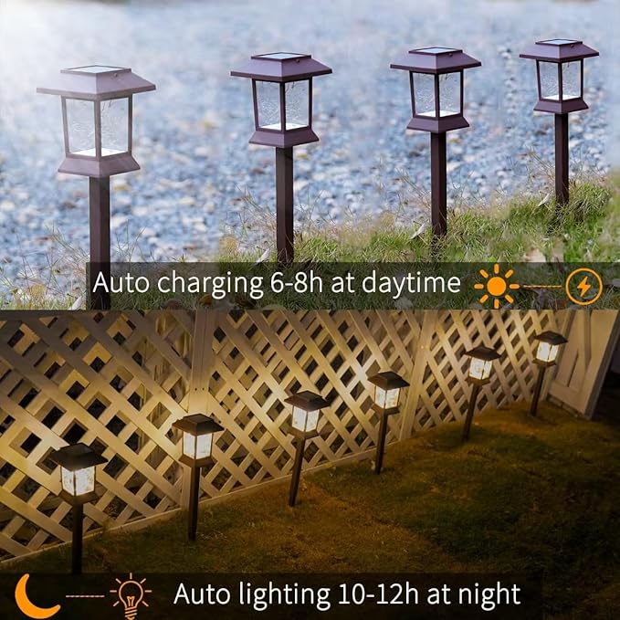 Solar Pathway Lights Outdoor Waterproof IP65, Solar Lights Outdoor with Hook 6PK, Upgraded 1000mAH Battery, Up to 12Hrs, Auto On/Off, Garden Lights Decor for Yard, Driveway, Walkway (LED)