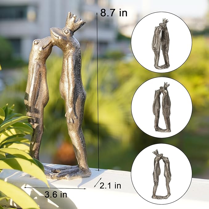 Frog Decor Garden Statue Decor Outside - Couple Kiss Plog Statue Outside Frog Figurines for Yard Patio Lawn Decorations Couple Frogs Front Yard Decorations Outdoor 3.5" 2" 8.75"