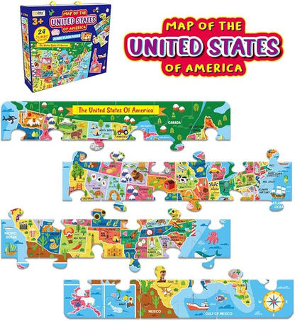 Discover The USA: Extra-Large 24-Piece Floor Puzzle for Kids - Educational Map of America, Colorful States and Landmarks, Ideal for Learning Geography - Fun, Interactive, and Durable Jumbo Puzzle
