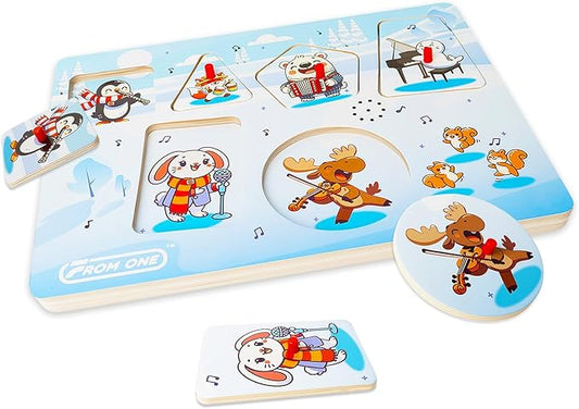Sound Puzzle, Wooden Pegged Puzzles for Toddlers, 6 Arctic Animals Toys with Fun Sound Effects, Educational Toddler Toys for Kids More Than 12 Months, for Boys & Girls