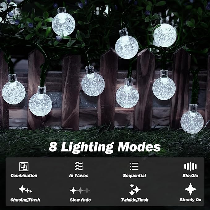 Solar Lights Outdoor Waterproof, 2 Pack Total 120LED 72FT Solar String Lights for Outside w/ 8 Modes, Outdoor String Lights Crystal Globe Patio Lights for Garden Yard Party Decor (Cool White)