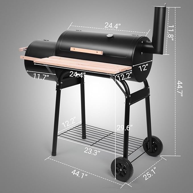 Outvita BBQ Charcoal Grill, Outdoor Patio Barbecue Cooker with Offset Smoker, Wheels and Tray for Balcony Picnics, Party and Camping