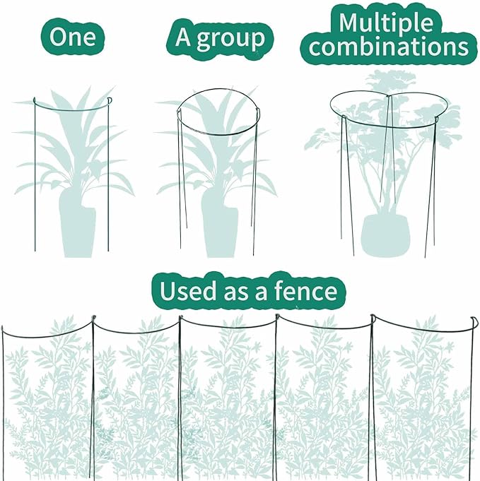 TCBWFY 20 Pack Garden Supports for Plants Metal 10" Wide x 24" High Interlock Half Round Garden Plant Support Ring Border Support Plant Support Ring Cage for Rose Flowers Vine Tomato
