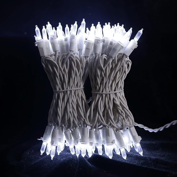 White LED Christmas Lights - 2 Pack 100 Count Cool White Christmas String Lights for Tree, Party, Wedding, Holiday, Indoor and Outdoor Decor, 2 Sets 33 Feet White Wire, UL Certified, Connectable