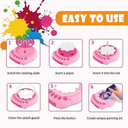 Paint Spin Art Machine Kit for Kids, Arts & Crafts Painting Spinner Toys Kits Sets for Boys & Girls Ages 6 7 8 9 Year Old Pink