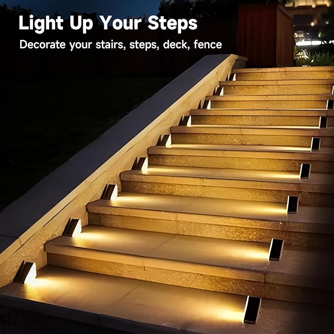 Solar Step Lights Outdoor, 6 Pack Solar Stair Lights Waterproof, Warm White/7 RGB Colors Deck Lighting for Outside Garden Stair, Deck, Fence, Front Step, Front Porch, and Patio Decor