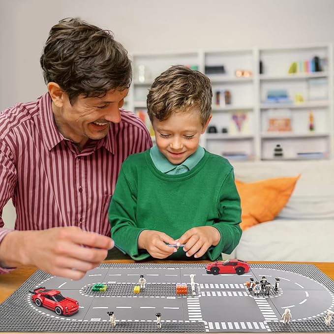 6 Pack Road Base Plates for Building, Compatible with Lego Classic Bricks, 10” x 10” Baseplates Fits for Lego Roads, Road Base Plates for City Sets (Attached DIY Stickers)