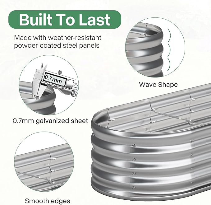 Galvanized Raised Garden Bed Kit, Galvanized Planter Garden Boxes Outdoor, Oval Large Metal for Vegetables,Flower,12x1.8x1FT