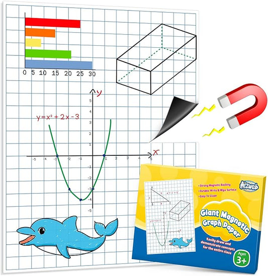 Aizweb Giant Magnetic Graph Paper,Dry Erase Grid Graphing for Classroom Whiteboard Accessories,Chart Paper Teacher Must Have Homeschool Teaching Supplies,Teacher Essential,21.5" x 16.5"