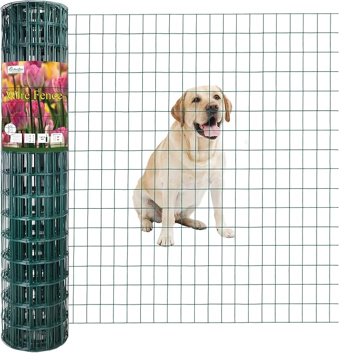 Green PVC Coated Welded Wire Fence 48 Inch x 50 Foot, 2 Inch x 3 Inch 16GA, Garden Border Fencing Roll Vinyl Coating Metal Wire Mesh for Yard Vegetable Plant Protection Poultry Netting